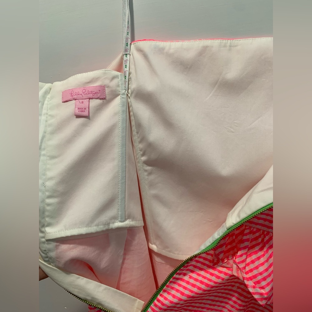Lilly Pulitzer, size 8 hot pink gingham pencil dress, with cute ruffle detail. - Picture 11 of 12